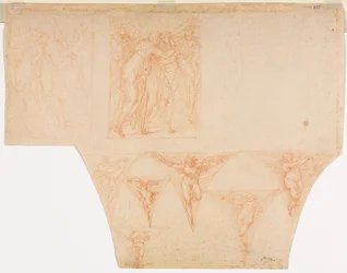 Studien für Christus trifft seine Mutter..., Studien eines Engels in einem Pendentif verso, 1599-1604