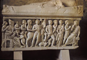 Hippolytus und Phaedra, Detail von der Seite eines Sarkophags