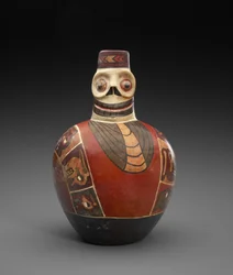 Figurale Flasche mit Totenmaske, 600-1000 n. Chr.