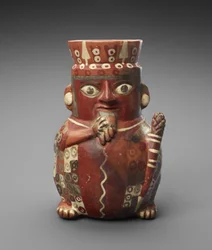 Figurale Vase mit Panflöte und Keule, ca. 600-1000 n. Chr.