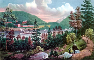 West Point, US-Militärakademie, von der gegenüberliegenden Uferseite, 1862