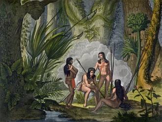 Camacani-Stammesangehörige im Wald im Amazonas-Dschungel, Brasilien, aus 