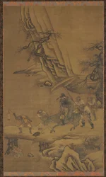 Zhong Kui und Dämonen überqueren eine Brücke, 15. Jahrhundert