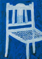 Weißer Stuhl auf Blau