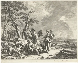 Mittag: Hirtenfamilie ruht mit Herde