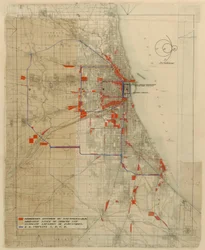 Plan von Chicago, Chicago, Illinois, Eisenbahnschaltkreise-Diagramm, 1909