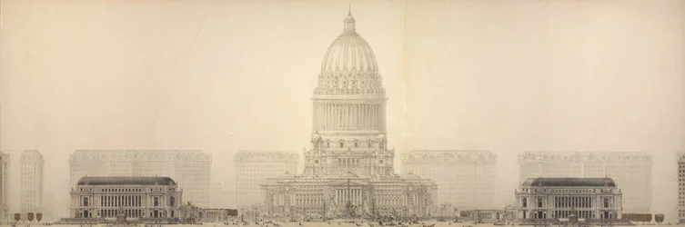 Tafel 131 aus Der Plan von Chicago, 1909: Chicago. Erhebung zeigt die Gruppe von Gebäuden...