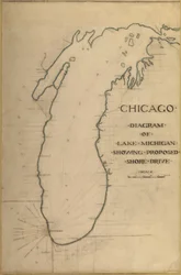 Tafel 35 aus Plan von Chicago 1909: Chicago und Diagramm des Michigansees. Vorgeschlagene Straße...