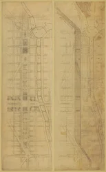 Tafel 78: 2 Zeichnungen aus dem Plan von Chicago, 1909: Vorgeschlagener Standort und Anordnung der...