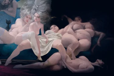 Die junge Braut und ihre Freunde (Detail), aus Blaubart von Charles Perrault (1628-1703)