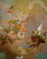 Hermes führt Diana, Göttin der Jagd, auf den Olymp, wo Zeus seinen Thron für sie geräumt hat