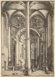 Innenraum der Kirche St. Katharina mit dem Gleichnis vom Pharisäer und Zöllner