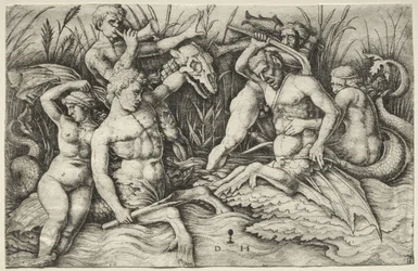 Zwei Tritonen kämpfen - Schlacht der Meeresgötter (rechter Teil)