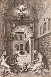 Jungfrau Maria, Jesuskind und heilige Anna an einem Portal