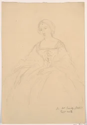 Zeichnung, Frau Sheppard Gandy sitzend; Rückseite: Linienskizze, 1859