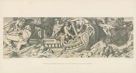 Harolds Schiff gestrandet an der normannischen Küste, im Gebiet von Guy, Graf von Ponthieu