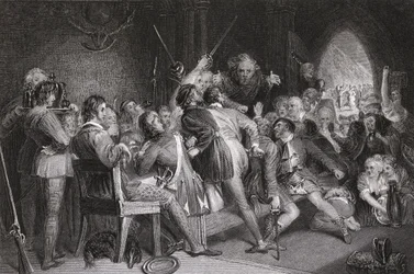 Die Halle von Glennaquoich - ein Highland-Fest, graviert von P. Lightfoot, aus 