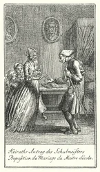 Heiratsantrag des Schulmeisters (Gravur)