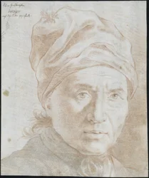 Kopf des preußischen Großkanzlers Philipp Joseph von Jarriges, mit einer Hausmütze, halb nach rechts gewandt