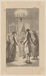 Miss West im Zimmer des Comus, willigt in den Ehevergleich ein, Blatt 16 aus "Leben Bemerkungen und Meinungen Johann Bunkels"