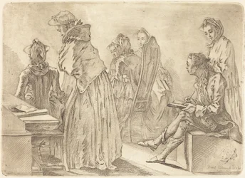 Gesellschaft mit sechs Damen und dem Künstler