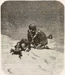 Der lachende Mann - Gwynplaine und die kleine Dea, von Daniel Vierge