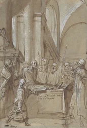 Raymond Diocrès spricht während seiner Beerdigung, aus dem Leben des heiligen Bruno von Köln, 1628-29