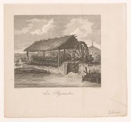 Reismühle durch ein Wasserrad angetrieben