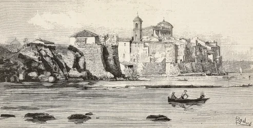Ansicht von Nettuno, Italien, Gravur nach einer Zeichnung von Dante Paolocci, aus L