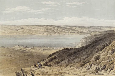 Das Meer von Tiberias in Richtung Baschan (Farblithografie)
