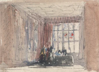 Ein Tudor-Zimmer mit Figuren, möglicherweise Hardwick Hall oder Haddon Hall