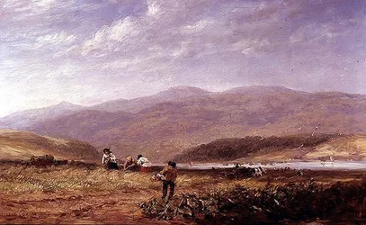 Heuarbeiter in einer walisischen Landschaft