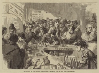 Rekrutierung in der King-Street, Westminster, Sergeant Kite an der Kneipenbar
