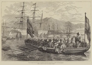 Staatsbarke des Königs von Griechenland, die die königliche Gesellschaft zur Serapis bringt