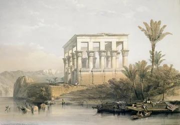 Der Hypäthral-Tempel in Philae, genannt das Bett des Pharao, graviert von Louis Haghe, veröffentlicht 1843