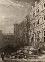 Der große Hof von Heidelberg, graviert von H. Winkles, Illustration aus 