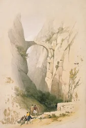 Triumphbogen über der Schlucht, die nach Petra führt, Tafel 95 aus Band III von „The Holy Land“, gestochen von Louis Haghe (1806-85), veröffentlicht 1849
