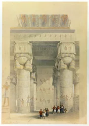 Blick unter dem Portikus des Tempels von Denderah, Ägypten, 19. Jahrhundert