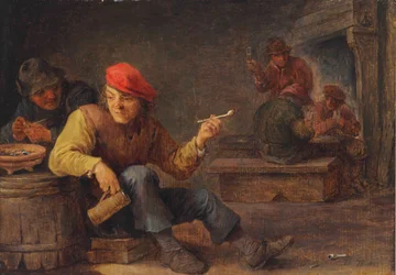 Bauern trinken und rauchen in einem Gasthaus