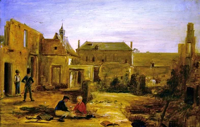 Soldaten in den Ruinen des Schlosses von Hougoumont, Waterloo