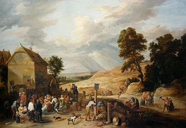 Ländertanz vor einem Gasthaus