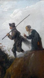 Die Holzfäller: (Detail) Paar von zwei alten Bauern