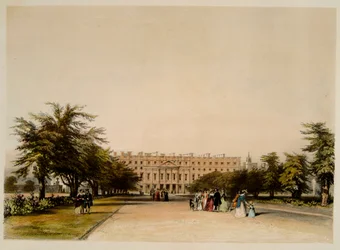 Ostfront und Großer Fontänengarten, Hampton Court (Aquarell auf Papier)