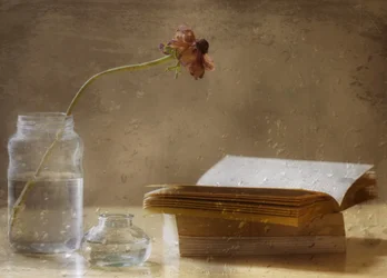 Melancholische Blüte und Buch