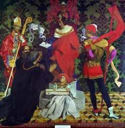 John Cabot und seine Söhne erhalten die Charta von Heinrich VII. zur Suche nach neuen Ländern