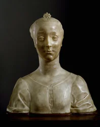 Büste einer jungen Dame. Marmorskulptur von Desiderio da Settignano (ca. 1430-1464). Maße: 146 cm. Florenz, Museo Nazionale del Bargello
