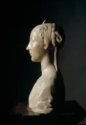 Büste einer jungen Dame. Marmorskulptur von Desiderio da Settignano (ca. 1430-1464). Maße: 146 cm. Florenz, Museo Nazionale del Bargello