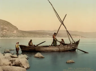Fischerboot auf dem See, Tiberias, Heiliges Land, ca. 1890-1900