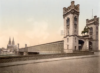 Eisenbahnbrücke, Rhein, Köln, Deutschland, ca. 1900