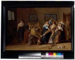 Eine fröhliche Gesellschaft in einem Innenraum